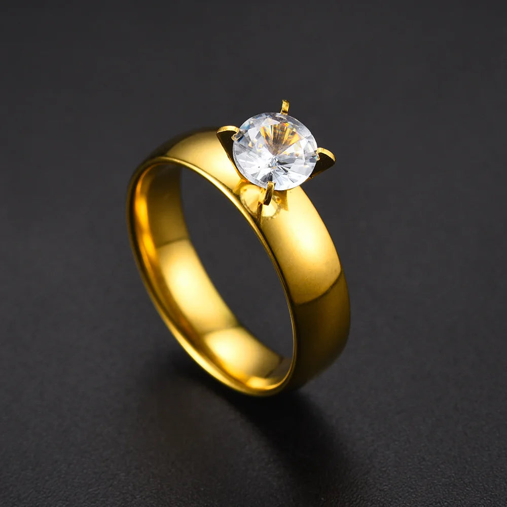 Bagues en zircon pour femmes et hommes, 4mm de largeur, en acier inoxydable, cercles lisses simples, pour amoureux, fiançailles, mariage, cadeaux, bijoux